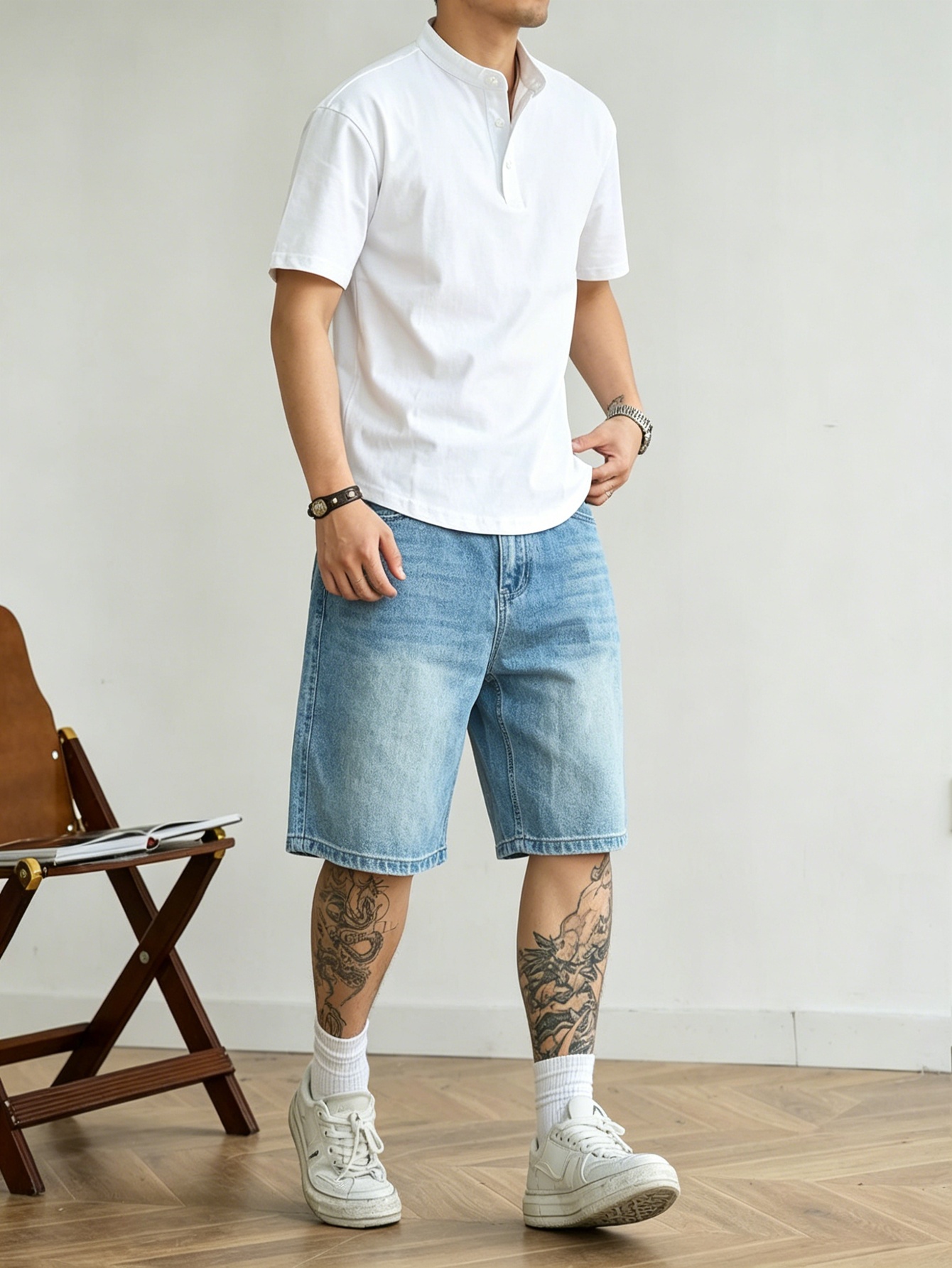 Celana pendek denim biru longg - Korean Men Lifestyle ulasan dan harga
